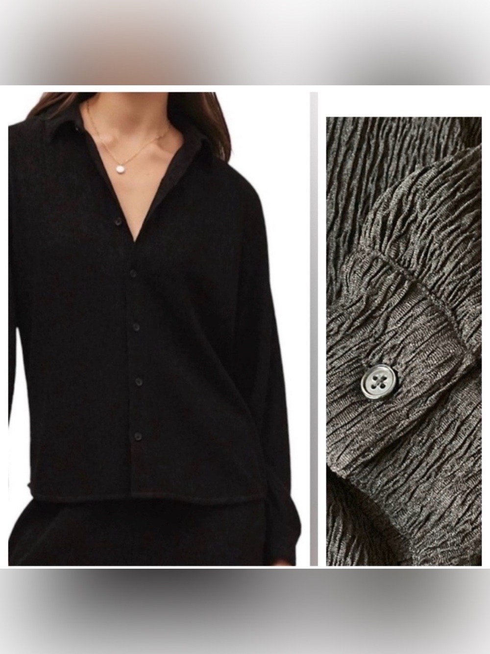 Z Supply Lyrical Crinkle Knit Button Down Shirt Black XS (runs big) NWT